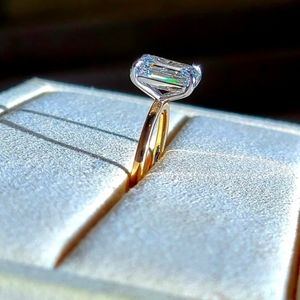 Solid 14k white and yellow gold 3ct F VS1 lab emerald cut diamond ring